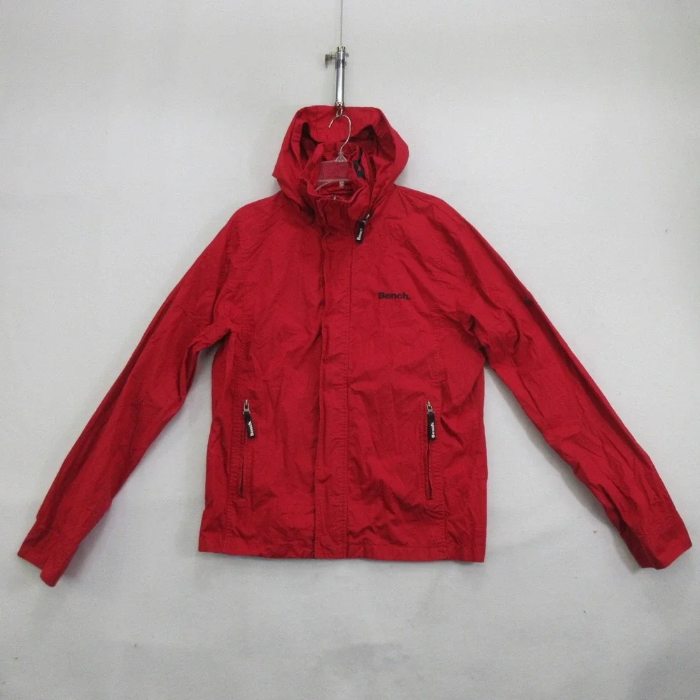 Bench Men's Jacket XL Windbreaker Red Hooded Cotton Full Zip Lightweight